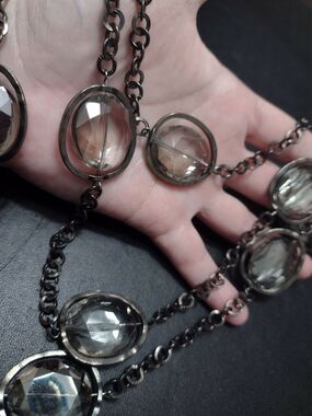 Dark silver tone triple layer necklace 24-29"